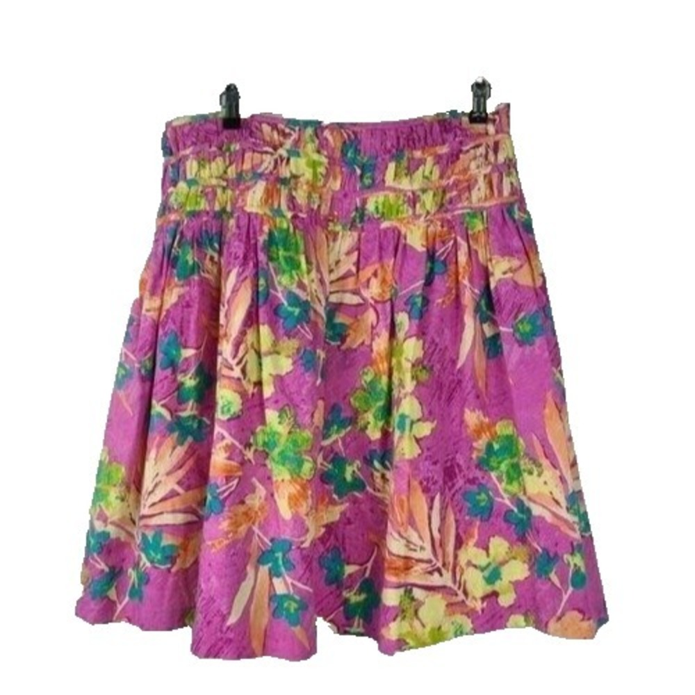 Vintage JONES Wear Jeans Midi Skirt Womens 14 Pink Floral Flare Cottagecore